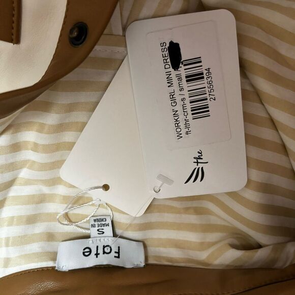 NWT Fate Cream and Brown Mini Shirt Dress | Size Small - Picture 8 of 9
